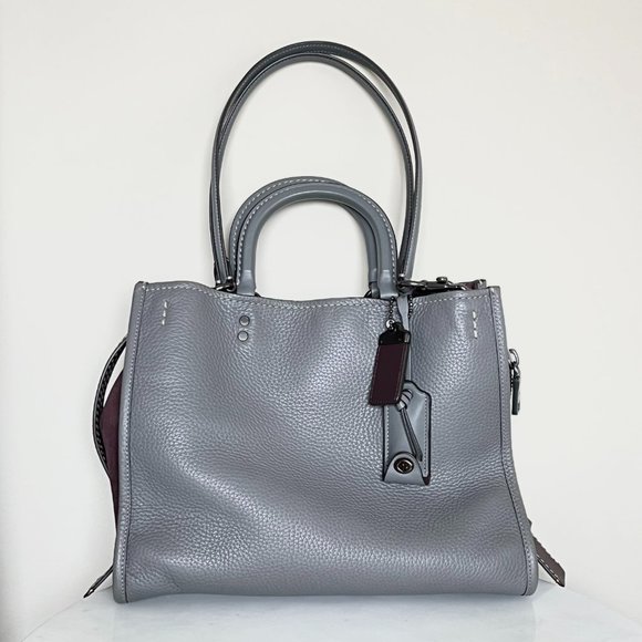 Coach Rogue 25 Grey Purple Colorblock Genuine Pebble Leather Satchels Handbags - Picture 8 of 16